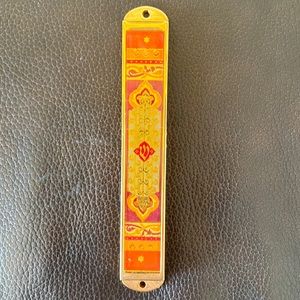 Gold Plated Mezuzah Colorful Design Hand Painted
